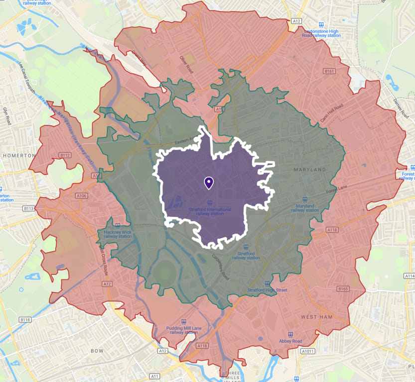 Walking distance map